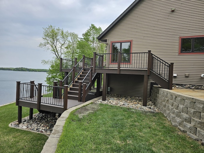 Tiered deck overlooking lake