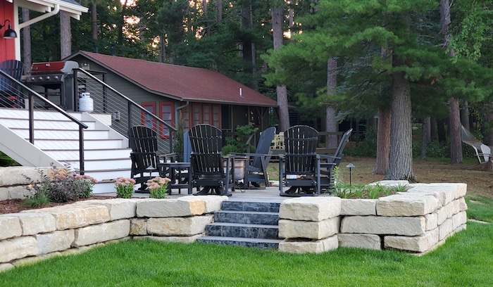 Patio with steps for fireplace